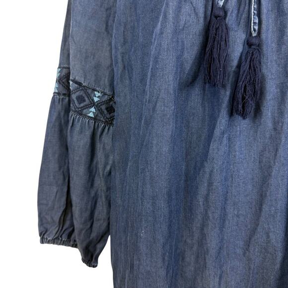 New Directions Cambray Embroidered Shift Style Knee Length Womens Blue Dress XL - Picture 6 of 16